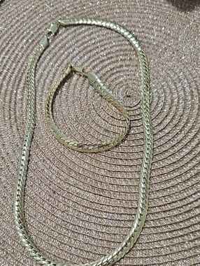 Classic Gold-Tone Women's Herringbone Necklace and Bracelet Set
